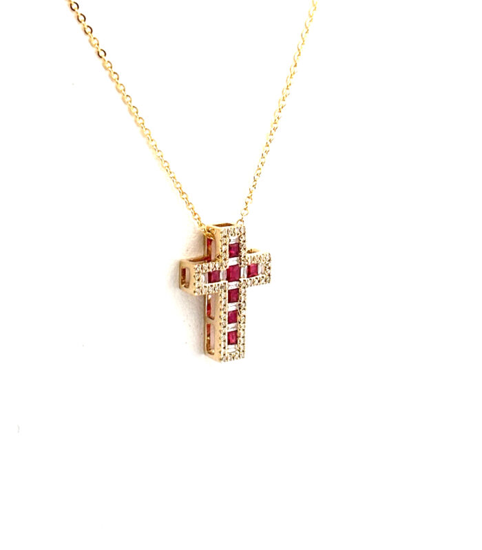 Cadena Diamantes 14K A Diamante 0.16CT Size 16'' Weight Rubi 0.28CT